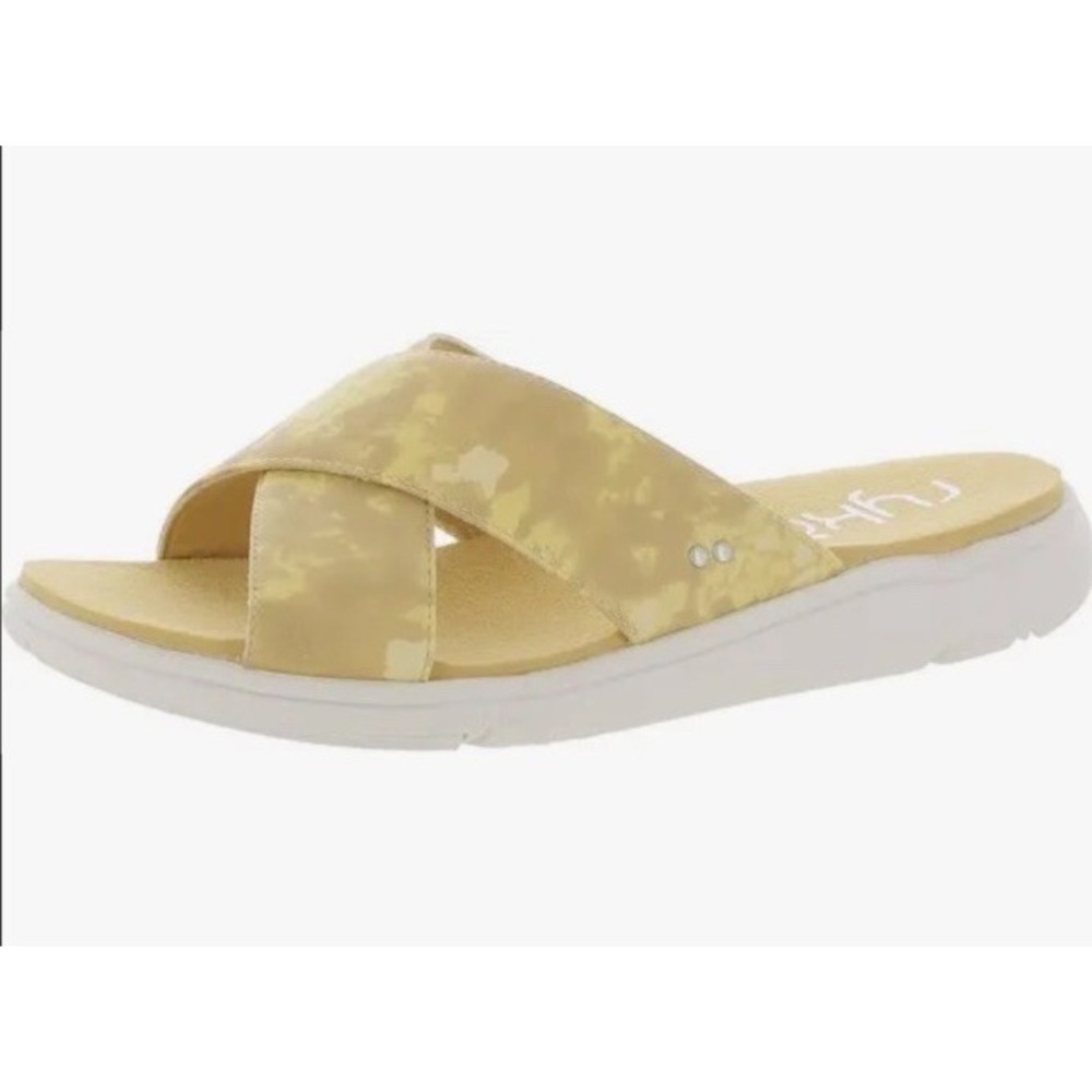 New Ryka Malin Cross Band Slide Sandals Yellow Orchid Comfort Padded Size 6M‎